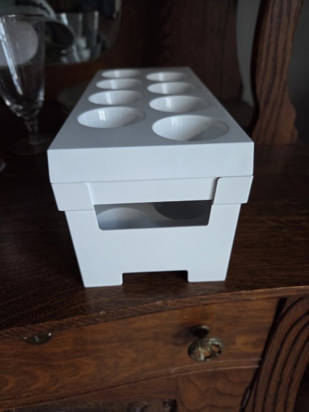 White plastic Tiered Egg Storage Carrier Refrigerator Tray Holder Door Stackable